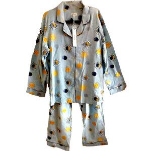 BedHead Women's Long Sleeve Pajama Set Contemporary Slim Fit Blue Print- 2X  NWT